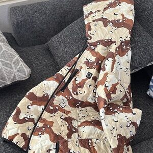 Brown and Tan Camouflage Hooded Jacket